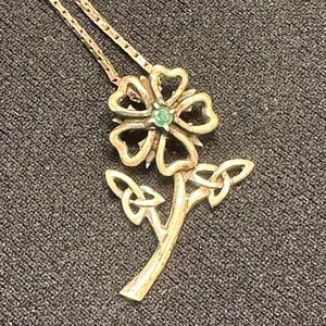 Sterling Silver and Emerald Celtic Rose Pendant Necklace